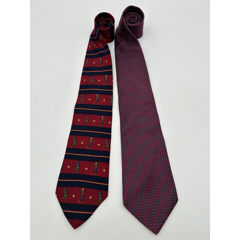 Tommy Hilfiger Mens Neckties‎ Golfer And Geo Dot 100% Silk Lot Of 2